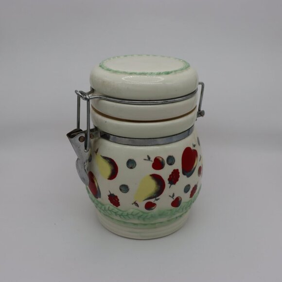 Vintage MSRF Inc. Cream Ceramic Fruit Canister Jar with Hinged Lid sealing  jar - Picture 6 of 6